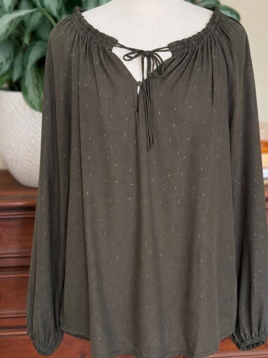 Michel Studio Tops - Michel Studio Olive Green Metallic Speckled Peasant Blouse Size 22 Plus #014